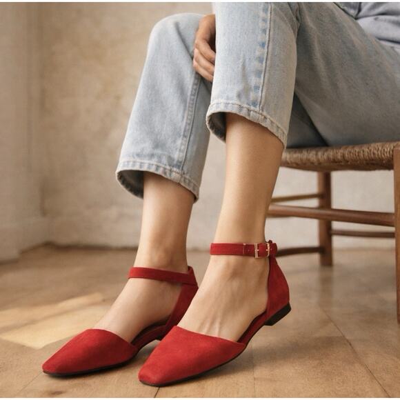 Free People Shoes - Free People Jeffrey Campbell Red Suede Ballet Flat Square Toe D'Orsay Flat